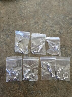 FUNRUN JEWELRY 7PCS 14G Stainless Steel Dangle Belly Button Rings